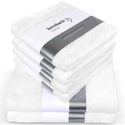 Afbeelding van herzbach home luxe handdoekenset premium kwaliteit 100% katoen 4 handdoeken 50x100 cm 2 douchelakens 70 x 140 (wit)