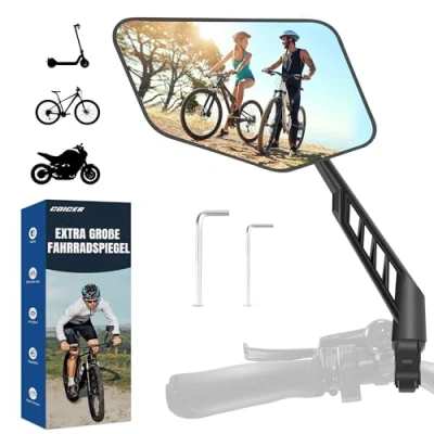 Afbeelding van COICER fietsspiegel links met extra groot spiegeloppervlak, 360 verstelbare voor e bike &amp; scooter stuur, achteruitkijkspiegel compatibel alle modellen (links)