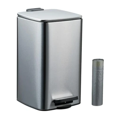 Afbeelding van badkamer prullenbak 8 l softclose met 20 vuilniszakken zilver