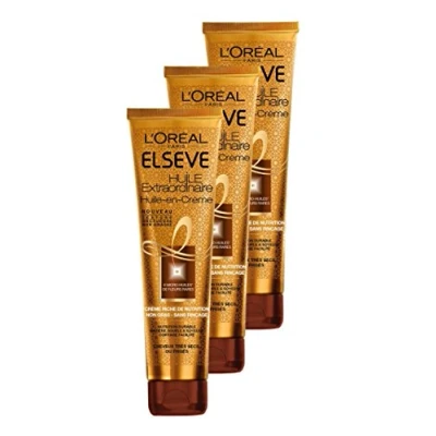 Afbeelding van Elsève L&#039;Oréal Paris Haarolie &quot;Huile Crème&quot; zonder uitspoelen voor zeer droog en frisd haar, 150 ml, 3 stuks