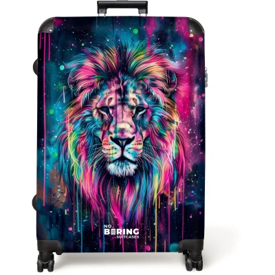 Afbeelding van NoBoringSuitcases.com® Koffer groot Reiskoffer lichtgewicht Leeuw Neon Graffiti Rolkoffer met 4 wielen Grote trolley XL 98 liter bagage