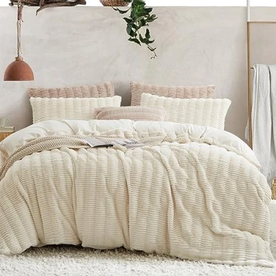 Afbeelding van Lanqinglv Pluche beddengoed, 135 x 200 cm, wit, pluizig langhaar, kunstbont, winterbeddengoed, warm, behaaglijk, flanel, fleece, voelt aan als kasjmier, dekbedovertrek met ritssluiting en 1