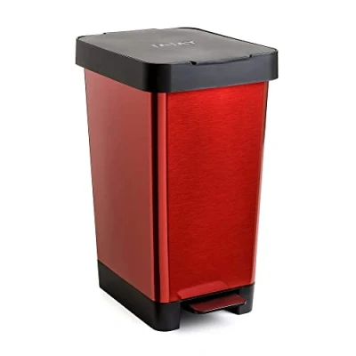 Afbeelding van TATAY Smart Keukenafvalemmer, inhoud 25 l, intrekbaar pedaal, polypropyleen, BPA vrij, vuilniszak 30 l. metallic rood. Afmetingen 26 x 36 47 cm