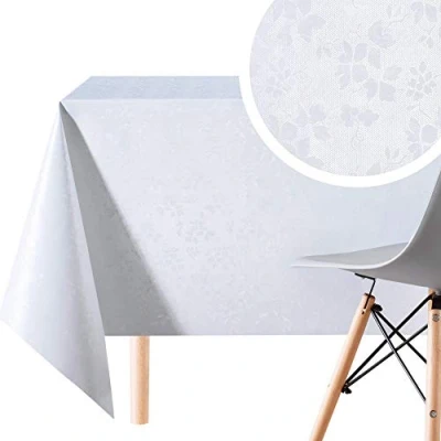 Afbeelding van KP Home Afwasbaar rechthoekig tafelzeil, elegant en waterdicht tafelkleed van pvc, 250 x 140 cm, effen wit