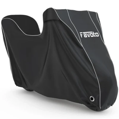 Afbeelding van Favoto Motorhoes Waterdicht, 300D Oxford Waterdichte Beschermhoes tegen Zon Regen Stof Wind Sneeuw voor Motorfietsen en Elektrische Scooters met Achterkoffer, 220x105x130cm
