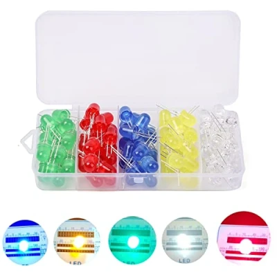 Afbeelding van 100 Stuks 8mm LED Diodekit, Lichtdiodes, Geassorteerde Kleuren Diodes Weerstanden Kit, Wit/Groen/Rood/Blauw/Geel