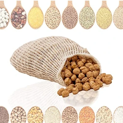 Afbeelding van Keukennet, keukentas, net voor peulvruchten en andere groenten, kikkererwtennet pot, het koken van kikkererwten, stoffen zak 1 of 2 kg naar keuze (1 kg)