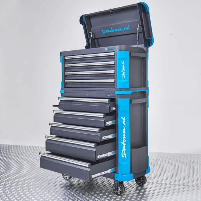Afbeelding van Datona Gevulde Gereedschapswagen Met Topkist XL Premium Serie (Wagen: 100 x 46 106 cm Kist: 50 cm) Mat zwart