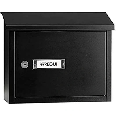 Afbeelding van ARREGUI V4074 Maxi brievenbus van staal voor deuren of binnenshuis, 33 x 4 cm, maat M (post DIN A4 en magazijn), weerbestendig, zwart gestructureerd