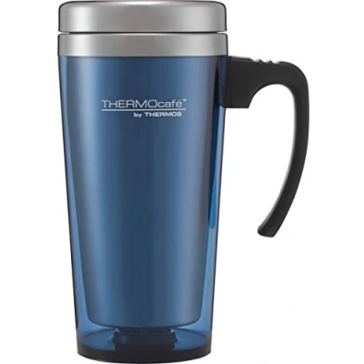 Afbeelding van ThermoCafé Thermosbeker, kunststof en roestvrij staal, zachte grip, 420 ml, plastic, doorschijnend Midnight Blue, ml