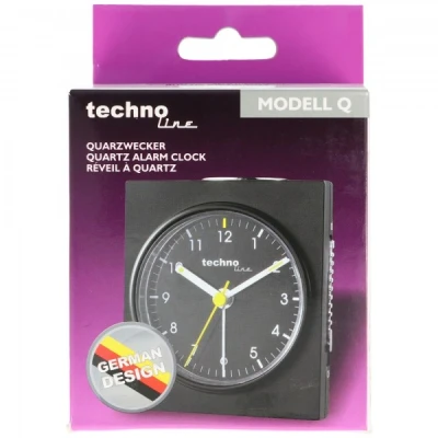 Afbeelding van Quartz wekker model Q zwart 76x85x46mm, zonder 1x AA Mignon LR6 batterij, Duits design, design