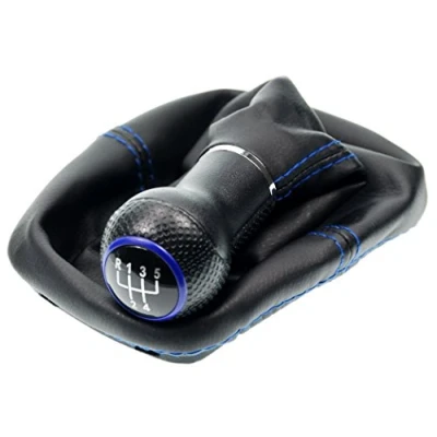 Afbeelding van L &amp; P Car Design A0254 5 Schakelzak, schakelmanchet, zwart, naad, blauw, schakelpookknop, versnellingen, 12 mm, compatibel met VW Golf 2 II 3 III Polo 6N Passat 35i UVM. Klem Plug Play