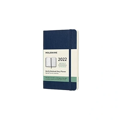Afbeelding van Moleskine weekplanner 2022, 12 maanden weekkalender, en notitieboek, zachte omslag, formaat pocket, 9 x 14 cm, kleur saffier, 144 pagina&#039;s,Blauw