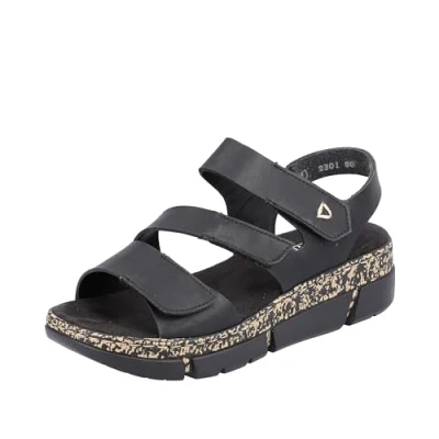 Afbeelding van Rieker V2301 Sandalen met sleehak, Dames, Maat: 39, Schwarz Hoogwaardig imitatieleer