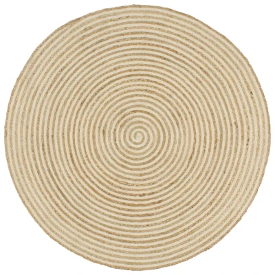 Afbeelding van Vloerkleed handgemaakt met spiraal ontwerp 150 cm jute wit