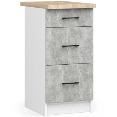 Afbeelding van Keukenkast modulaire OLIWIA S40 met Verkblad / Onderkast 3 Lades AKORD Furniture Factory Wit Beton Grijs 40 x 85 46 cm
