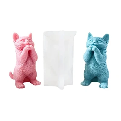 Afbeelding van Xidmold 3D Staande kat siliconen vorm kaarsvorm vormen dier bakvorm voor taartdecoratie, chocolade, zeep, gips, sojawas, kaarsen, handwerk