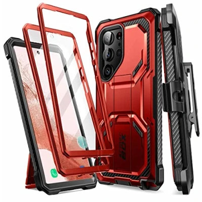 Afbeelding van i Blason Armorbox Hoesje voor Samsung Galaxy S23 Ultra 5G (release 2023), [Extra voorframe] Full Body Robuuste Kickstand Holster Beschermende Bumper Case met ingebouwde schermbeschermer (Ruddy)