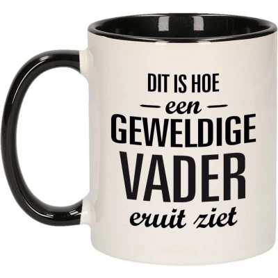 Afbeelding van Geweldige vader eruit ziet mok / beker zwart wit 300 ml Cadeau mokken feest