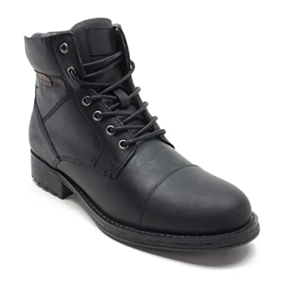 Afbeelding van Thomas Crick Heren &#039;Hawkes&#039; enkellaarzen van leer met ritssluiting, modieus, trendy, comfortabel, perfect om te wandelen, trendy leren laarzen (zwart/hout), Zwart, 41.5 EU