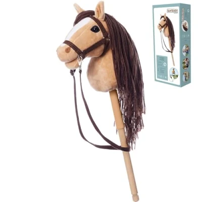 Afbeelding van HOPPIHORSE steekpaard met troosje A4 hobby paard teugels, schouderriem, staart hoogwaardig pluche lange manen siliconen handvat voor betere grip geschenkverpakking