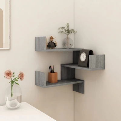 Afbeelding van Hoekwandschap 40x40x50 cm bewerkt hout grijs sonoma eikenkleur
