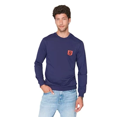 Afbeelding van Trendyol Man Plus Size Regular Basic Ronde hals Gebreid Sweatshirt, Donkerblauw, S