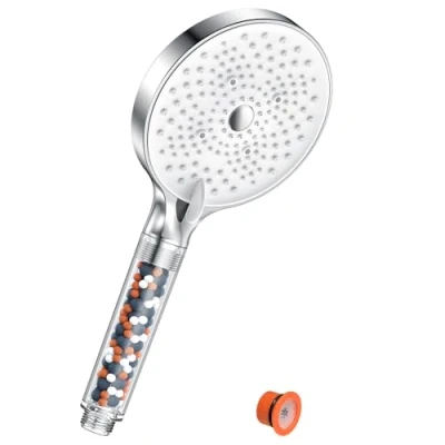 Afbeelding van YEAUPE PRO Douchekop, waterbesparend, douchekop met filter, handdouche 6 straalsoorten, grote (diameter 130 mm), spaardouchekop anti kalkfunctie, hoge druk, wit, chroom