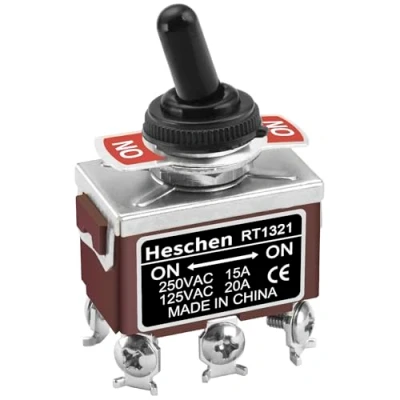 Afbeelding van Heschen metalen tuimelschakelaar DPDT onderhouden ON/ON 2 positie 15A 250VAC met waterdichte afdekking CE