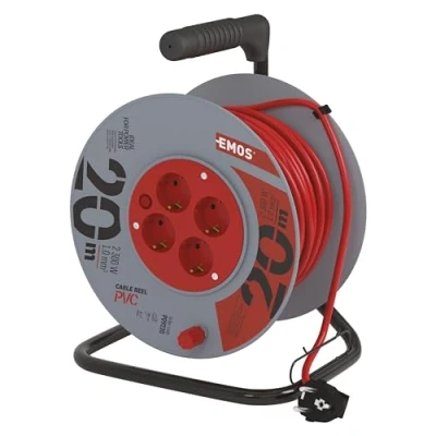 Afbeelding van EMOS Kabelhaspel Schuko, 20 m kabel met 1 mm doorsnede, 4 stopcontacten, indoor kabelrol, beschermingsklasse IP 20, 2300 W, 230 V