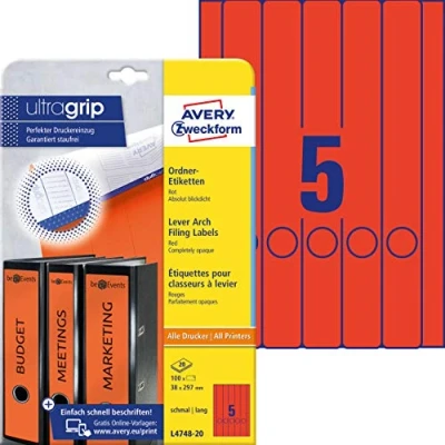 Afbeelding van Avery Border Binder Labels, Red 38 x 297mm (20)
