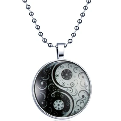 Afbeelding van Yumilok Tai Chi Yin Yang Nachtoplichtende hanger halsketting legering medaillon amulet kettinghanger voor dames heren, blauw licht, Metaal Hars, Geen edelsteen
