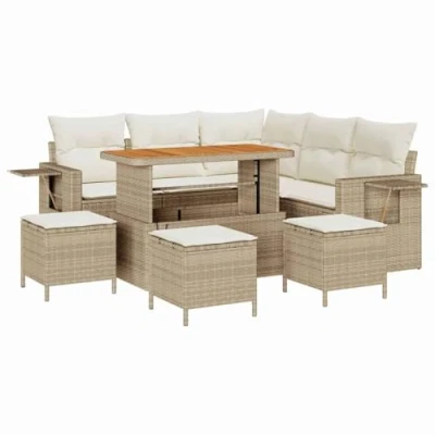 Afbeelding van vidaXL 9 delige tuinset met kussens beige poly rattan acacia