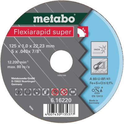 Afbeelding van Metabo Accessoires Doorslijpschijf Ø 115x0,8x22,2 Inox Flexiarapid super &quot;Hydroresist&quot; 50 stuks 616208000