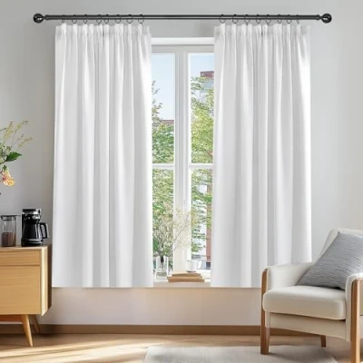 Afbeelding van Deconovo Verduisteringsgordijnen Plooiband, Thermische Gordijnpanelen voor Woonkamer, Slaapkamer, Kerst, Kant en Klaar, 117x138 cm (B x H), Grijswit, 2 stuks
