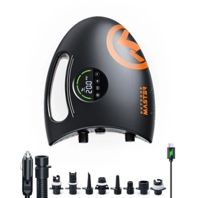 Afbeelding van OutdoorMaster 20PSI Hoge druk 88,8 Wh oplaadbare SUP luchtpomp elektrische haai 2S &amp; Auto Off Deflation, 12V DC Type C ingang, voor opblaasbare stand up paddleboards, boten