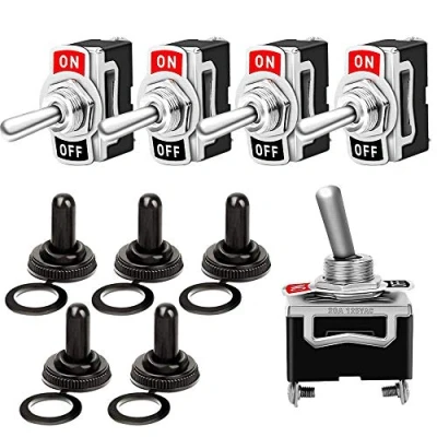 Afbeelding van QitinDasen 5 stuks professionele 15 A 250 V/20 125 V auto tuimelschakelaars met waterdichte beschermkap, SPST 2 polig rocker togle schakelaar, aan/uit positie tuimelschakelaar metalen hendel