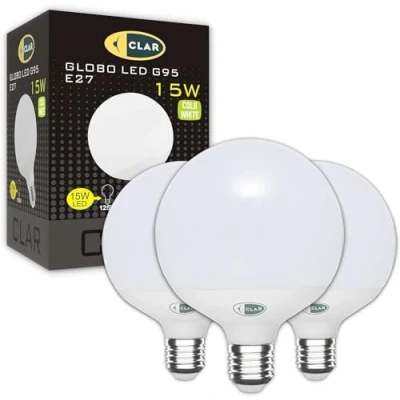Afbeelding van CLAR Large Globe Bulb, E27 LED Bulb 15W, Cool White Bulbs, 6000ºK (Pack 3)