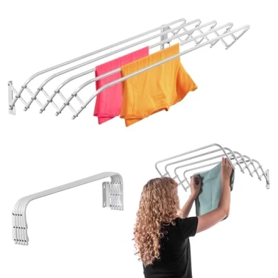 Afbeelding van KADAX Inklapbaar wasrek voor wasruimte, ruimtebesparende wasdroger van metaal, uittrekbare accordeonwand, kleerhanger binnenshuis (60 cm)