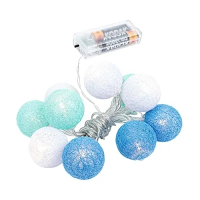 Afbeelding van Ideen mit Herz Kogellichtketting met 10 LED&#039;s werkt op batterijen katoenen bollen in 3 kleuren 35 mm per bol incl. timer (wit, mint, lichtblauw)