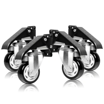 Afbeelding van POWERTEC Werkbank zwenkwielset, set van 4 met zijmontageopties en 400 lbs belastingen, 2 1/2 inch intrekbare stepdown zwenkwielen voor werkbanken, tafels, standaarden apparatuur (17001)