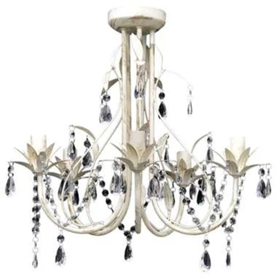 Afbeelding van Kristallen kroonluchter met wit elegant design (5 lampen)