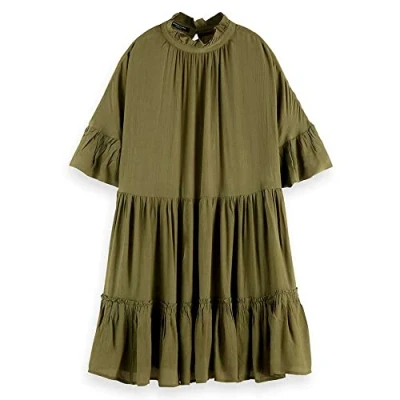 Afbeelding van Scotch &amp; Soda Short Dress WITH Ruffle Sleeve Detail Jurk, Dames, Maat: 46, Army green