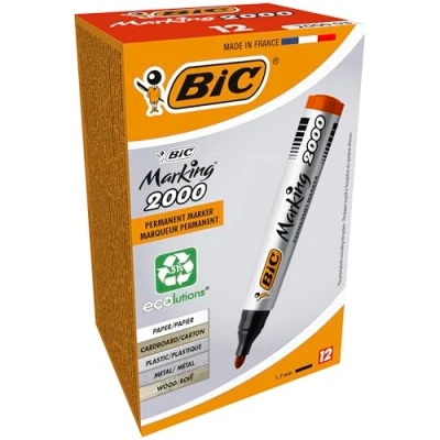 Afbeelding van BIC Marking 2000 Permanent Marker, rood, 12 stuks, waterdichte pen ook voor karton, plastic en hout, met ronde punt, lijndikte: 1,7 mm