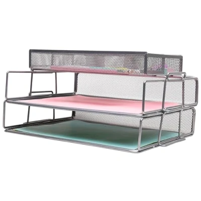 Afbeelding van EXERZ Laag van 2 Bedrade Mesh Paper Sorter Plus een Accessoire/Bureau Organiser/Afneembare Bestandshouder, met Extra Verdeler/Memo Houder Bovenop Kantoor, School, Studie Multifunctioneel Essential.