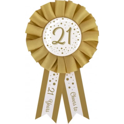 Afbeelding van Leeftijden Rozet 21 jaar Wit/ Goud 14cm per stuk