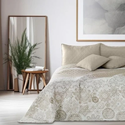 Afbeelding van DecoKing sprei 200 x 220 cm, in wit, beige, cappuchino, bedsprei met abstract patroon,dubbelzijdig, onderhoudsvriendelijk, Alhambra