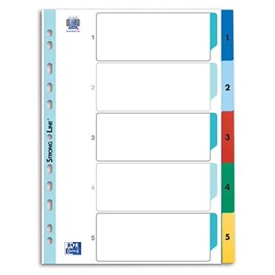 Afbeelding van ELBA 400013947 Kunststof tabbladen Strong Line cijfers 1 5 delig voor DIN A4 plastic register met beschrijfbare omslag blauw rood groen geel ringband map ringmap