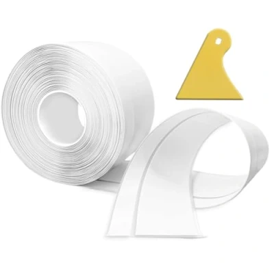 Afbeelding van zelfklevende zachte plint, 12M PVC keukenplint 50x20mm, plint voor keuken en badkamer 5x2 wit