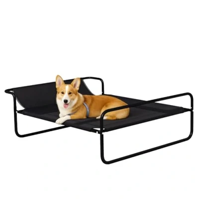 Afbeelding van PawHut Hondenbed, outdoor, verhoogd hondenbed met ademende mesh overtrek, huisdierbed voor kleine en middelgrote honden, zwart, 91 x 69 29 cm